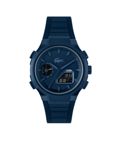 HOTLacoste LC33 Men’s Analog-Digital Quartz Watch - Silicone Strap with Crocodile Texture, TR90 Octagonal Case, Alarm, Chronograph and Calendar -Bold, Sporty Timepiece