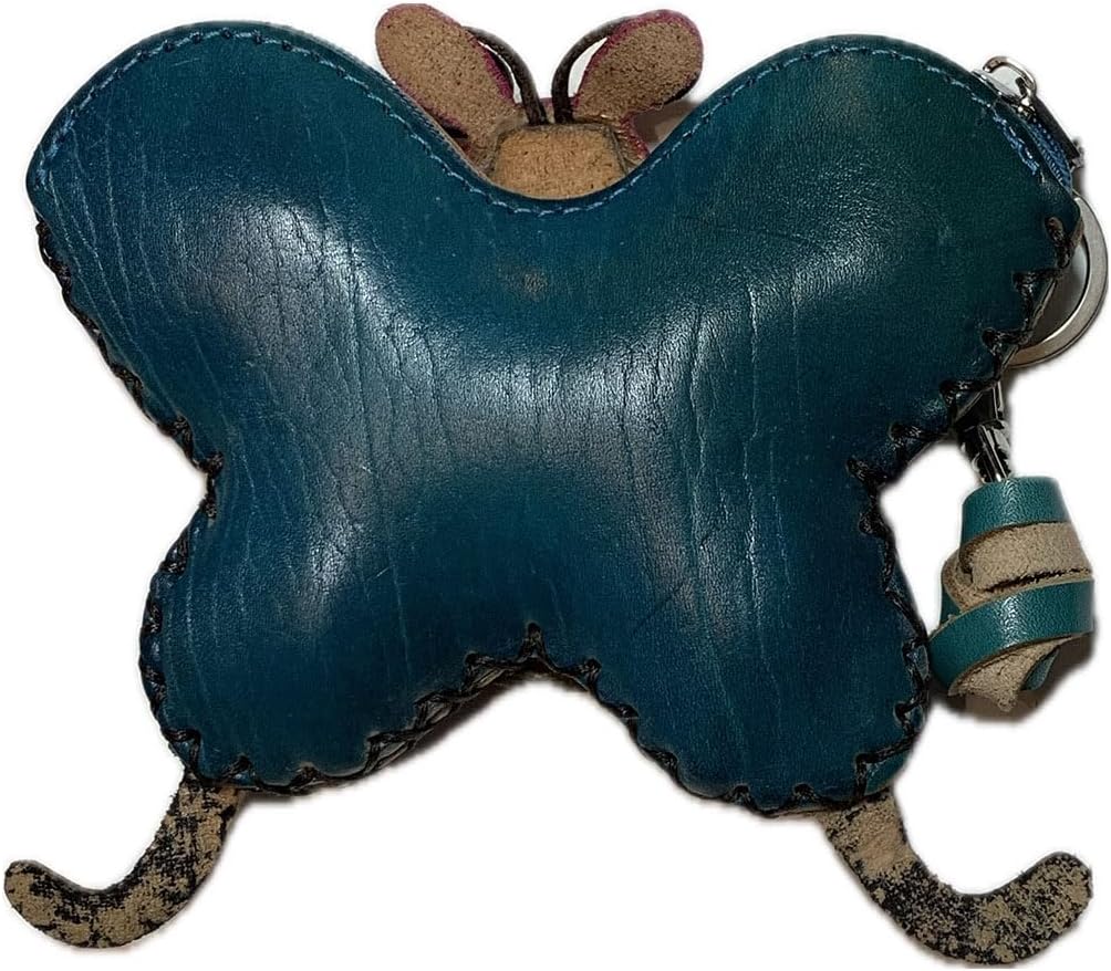 HOTVintage Genuine Leather 3D Animal Butterfly Coin Purse With Removable Wrist Strap (Blue)