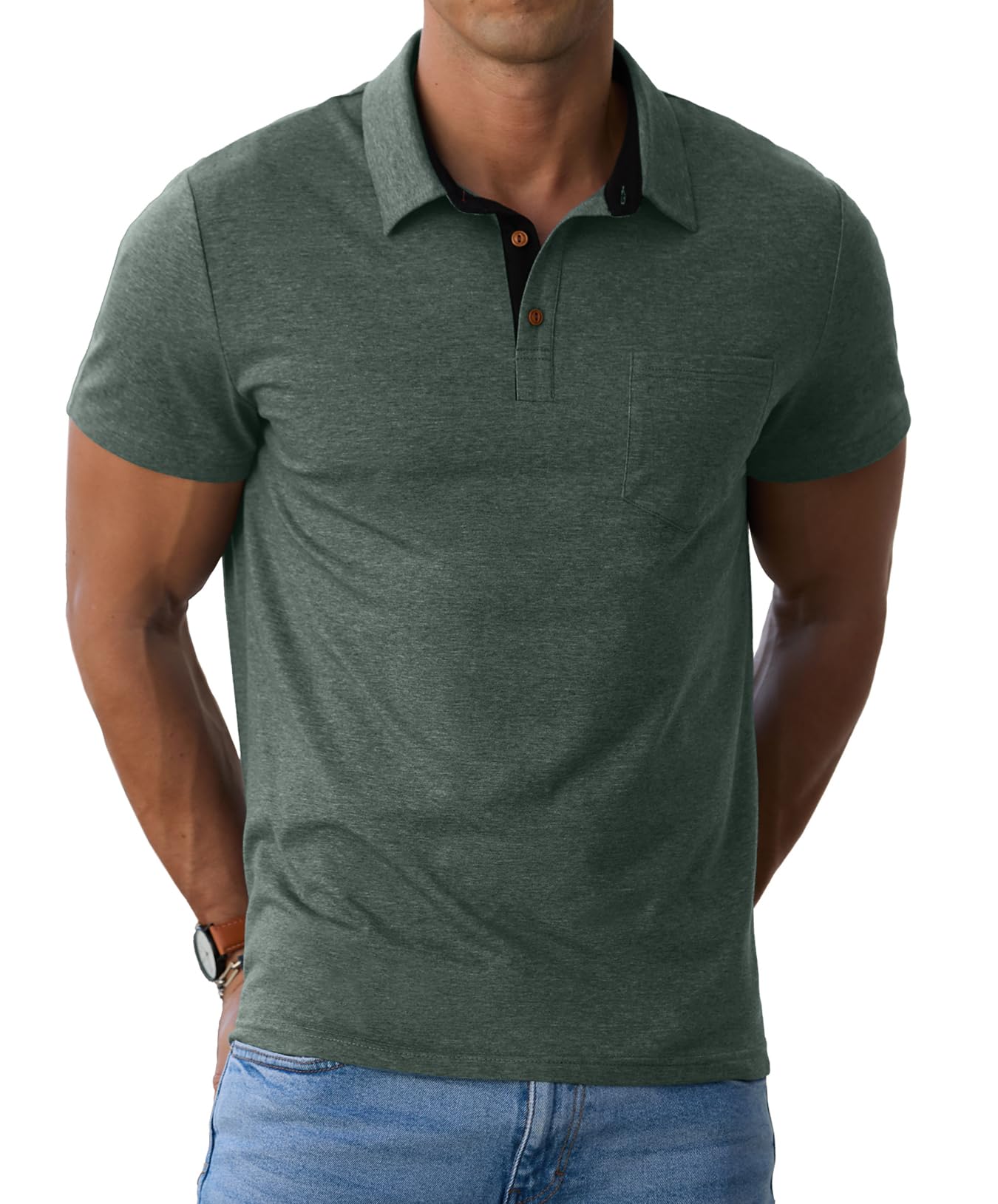 HOTSailwind Men's Cotton Polo Shirts Short Sleeve Casual Summer Shirts Classic Collared Golf Shirt with Pocket