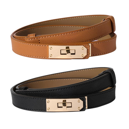 HOTOvekaut Women Skinny Leather Belt Solid Color Alloy Turn Lock Adjustable Waistband for Dresses Jeans Coats