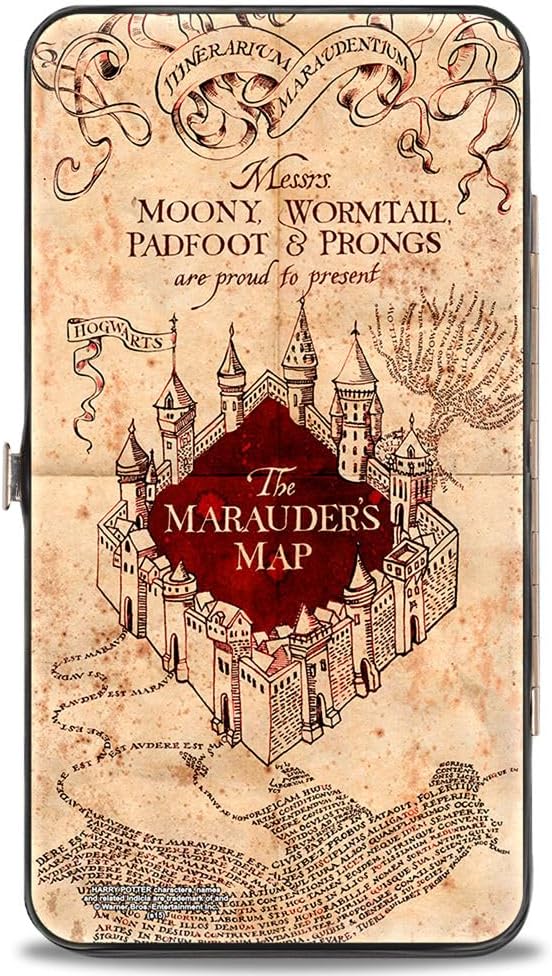 HOTBuckle-Down Women's Buckle-down Hinge Wallet-HW-HPB,7 x 4 US | Hogwarts School The Marauders Map Tan Reds Credit Card Slots Vegan Leather