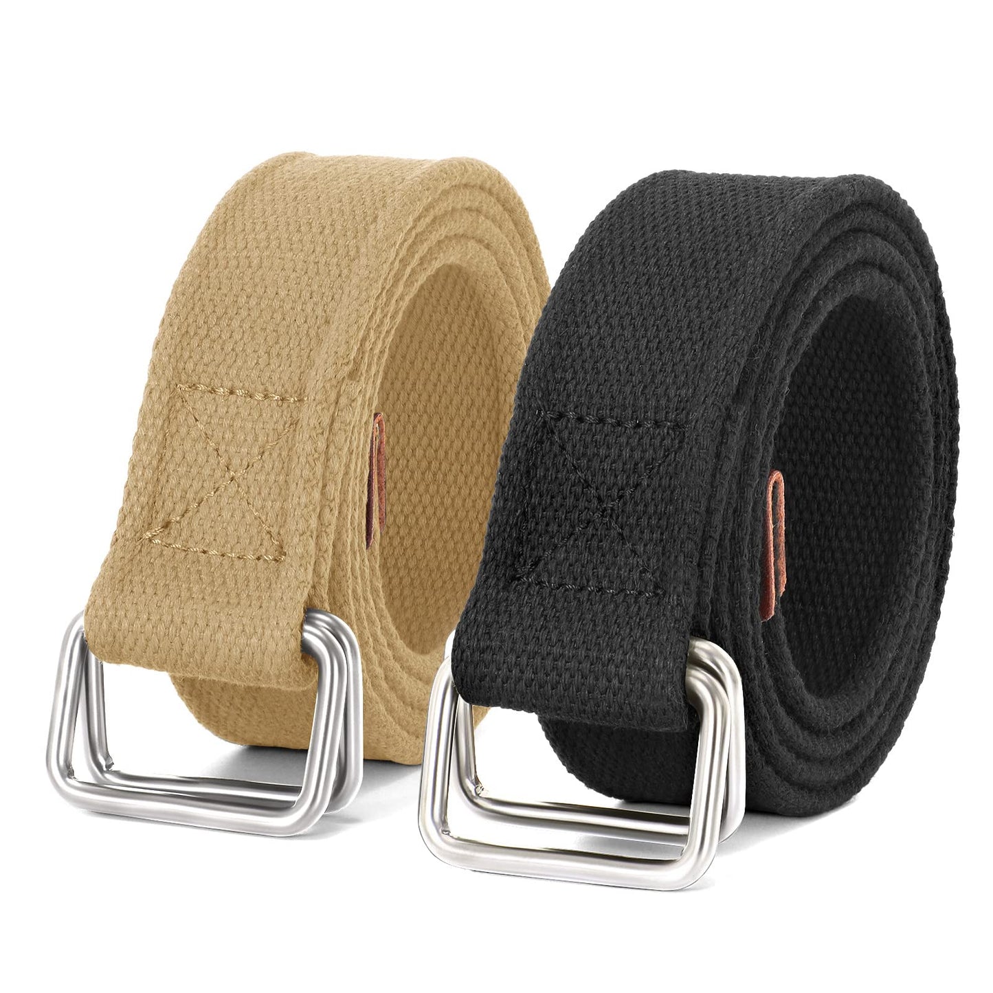 HOTJASGOOD Men Canvas Fabric Belts Casual Web Cloth Belts with Black Double Ring Buckle 2 Pack