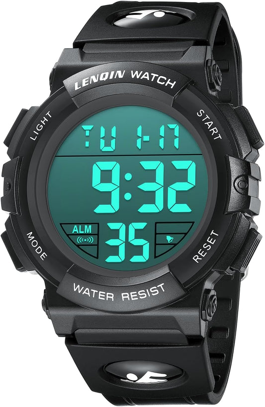 HOTLN LENQIN Mens Watches Digital Watch Sports Watches for Men Waterproof Wrist Watch with LED Screen Large Face Back Light Alarm Date Stopwatch Military Tactical Watch