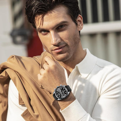 HOTBENYAR Watch for Men Analog Quartz Chronograph Waterproof Luminous Designer Mens Wrist Watches Business Work Sport Casual Dress Watch with Silicone Strap Elegant Gifts for Men