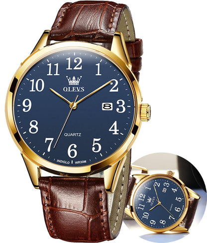 HOTOLEVS Mens Watches Vintage Leather Band Dress Classic Easy Reader Arabic Numerals Analog Quartz Waterproof Date Day Men's Wrist Watches
