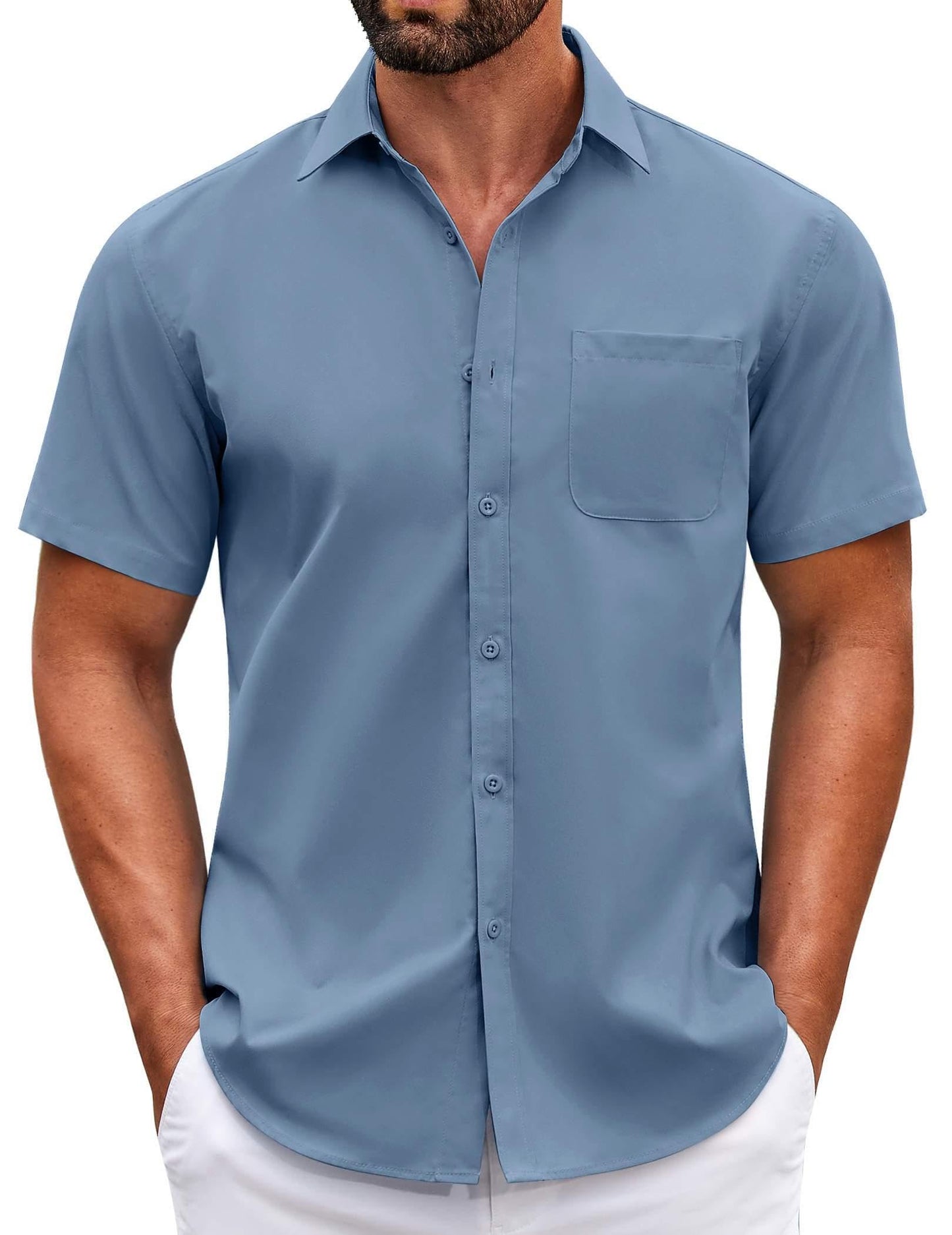 HOTCOOFANDY Mens Short Sleeve Casual Button Down Shirts Summer Untucked Dress Shirts with Pocket