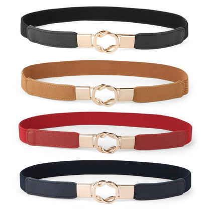 HOTWERFORU Women Skinny Belt for Dresses Retro Stretch Waist Belt with Gold Buckle Set of 4