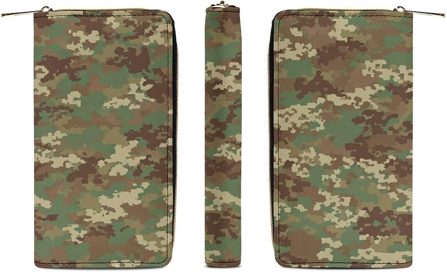 HOTPortable Womens Long PU Leather Wallet Army Classic Camouflage Pattern, Large Capacity Multi Card Slot Organizer, Waterproof Slim Purse for Shopping Trips