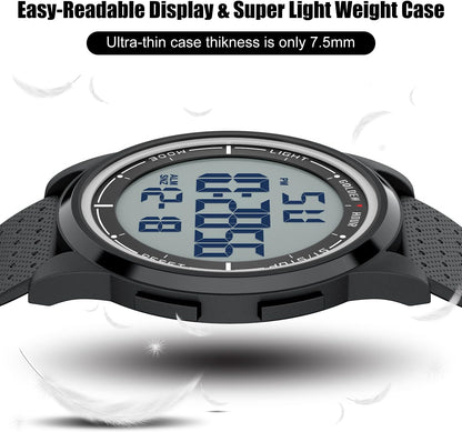HOTGOLDEN HOUR Ultra-Thin Minimalist Sports Waterproof Digital Watches Men with Wide-Angle Display Rubber Strap Wrist Watch for Men Women