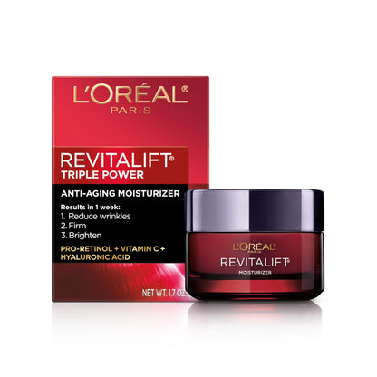 HOTL'Oreal Paris Revitalift Triple Power Anti-Aging Face Moisturizer, Pro Retinol, Hyaluronic Acid & Vitamin C to Reduce Wrinkles, Firm & Brighten Skin, 2.55 Oz