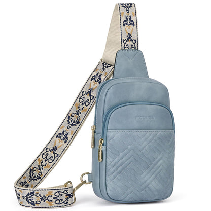 HOTBOSTANTEN Sling Bag Quilted Crossbody Bags for Women Cross Body Purse Leather Fanny Pack with Adjustable Guitar Strap
