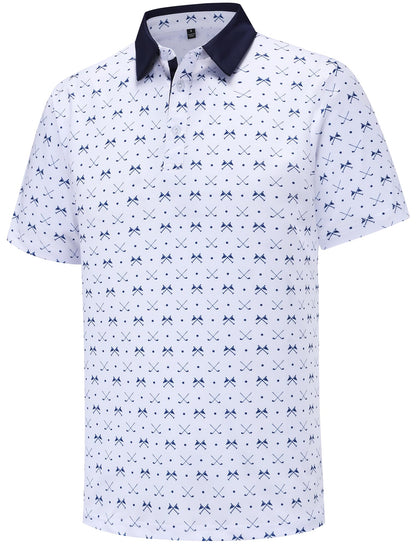 HOTMens Golf Polo Shirts Short Sleeve Performance Moisture Wicking Dry Fit Casual Print Funny Golf Polo Shirts for Men