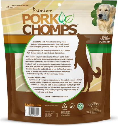 HOTPork Chomps Roasted Pork Skin Dog Chews, 6 Inch Twists, 15 Count - Long-Lasting Treats for Dogs - High Protein, Rawhide-Free, Low Fat, Healthy & Delicious Chews