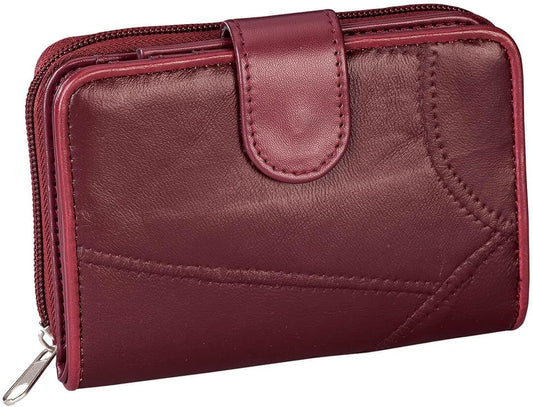 HOTFox Valley Traders Women's Patch Leather Multi-Pocket Wallet | Burgundy, Lambskin leather with polyurethane lining, Card Holder, Coin Slot, Compact, ID Window, Spacious, Stain Resistant