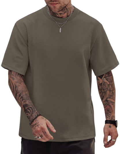 HOTHerberton Mens Oversized T-Shirts Heavyweight Cotton Stretch Fashion Thick Tee Tops (S-3XL)