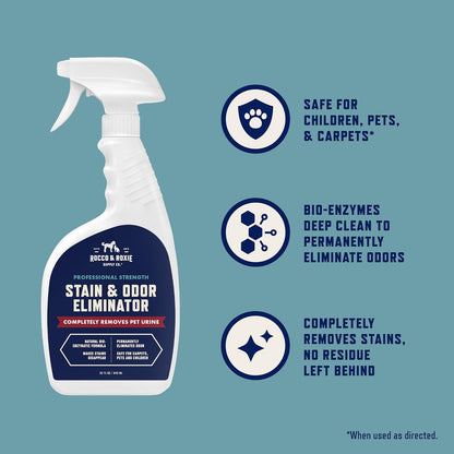 HOTRocco & Roxie Supply Co. Stain & Strong Odor Eliminator, Enzyme Cleaner, Pet Odor Eliminator for Home - Carpet Stain Remover for Cats & Dog Pee - Urine Destroyer - Carpet Cleaner Spray Clear, 32 Fl Oz