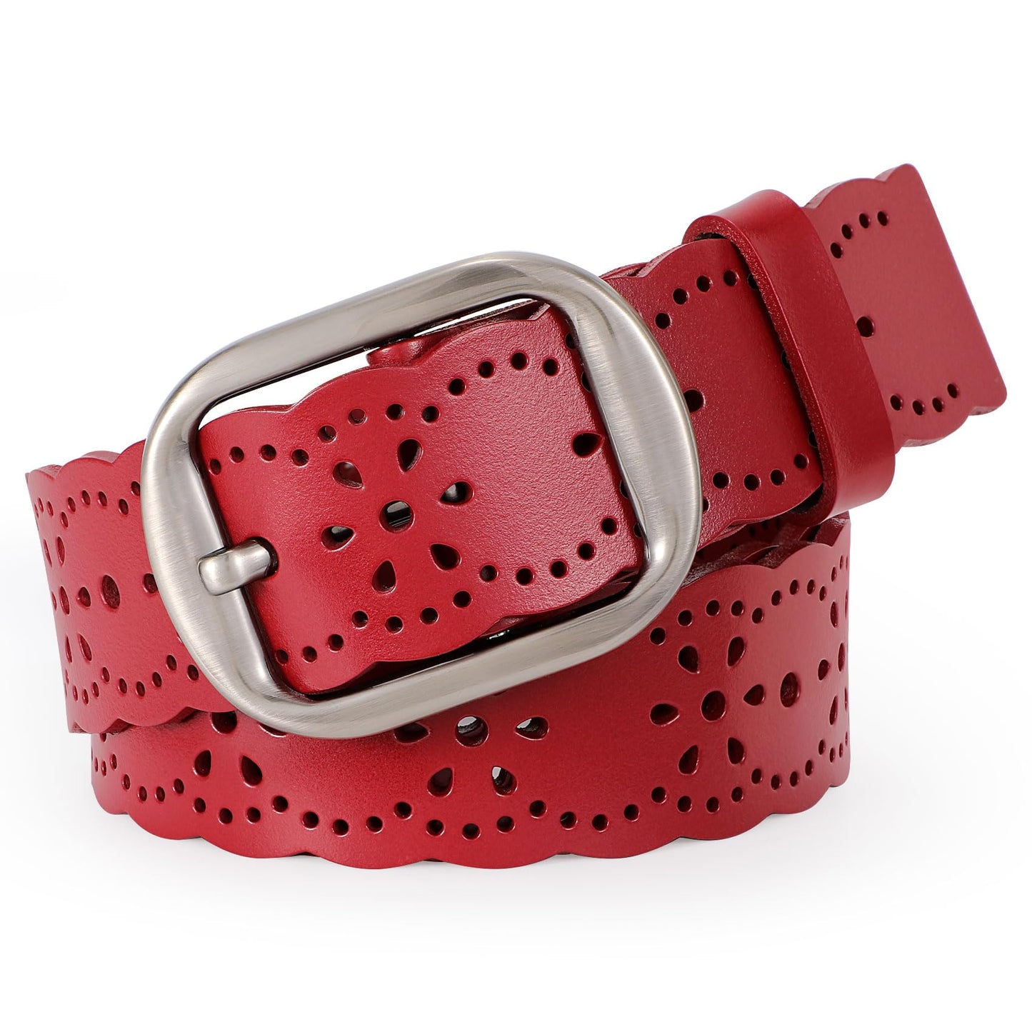 HOTJASGOOD Women's Hollow Flower Genuine Leather Belt for Jeans Pants Wide Belt for Ladies