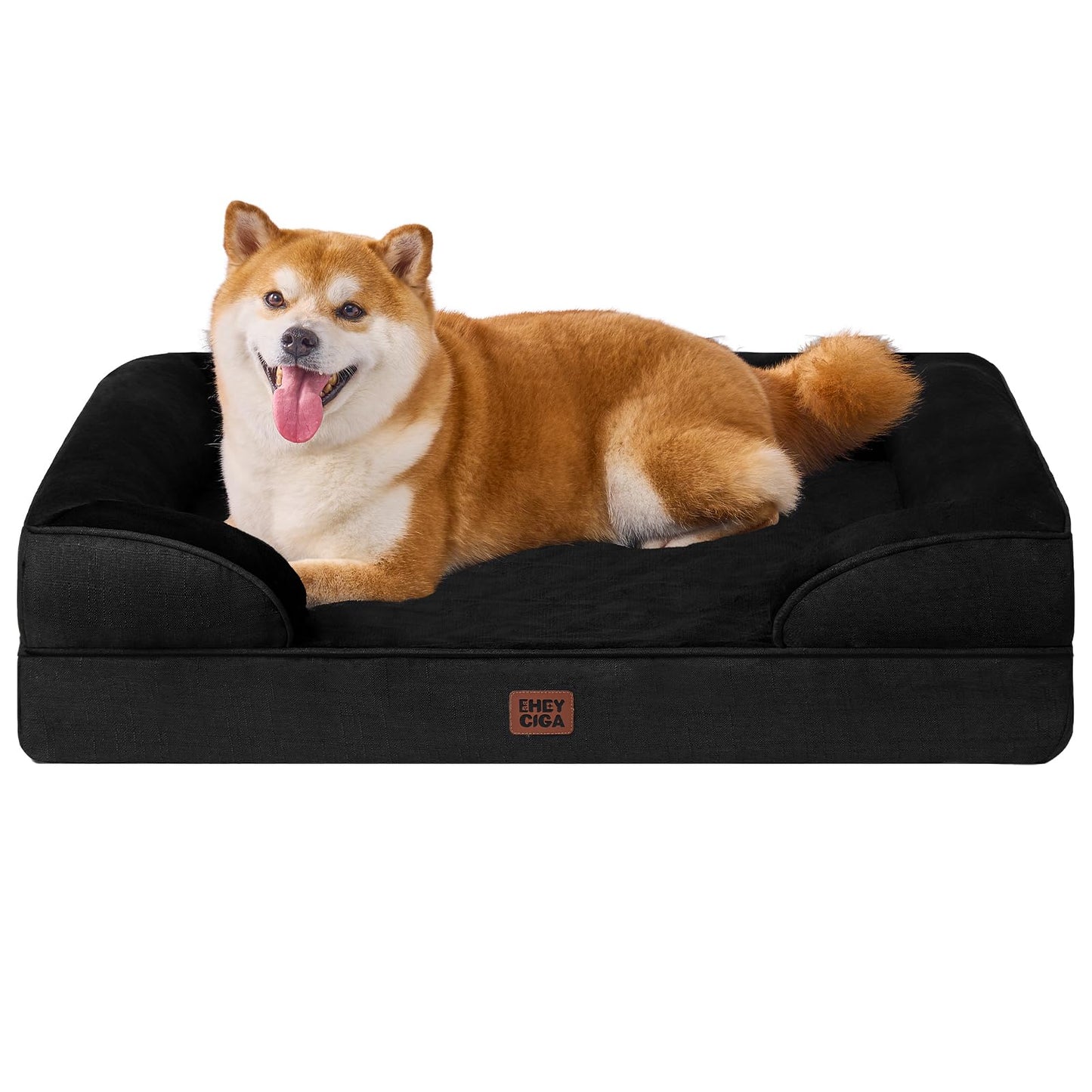 HOTEHEYCIGA Orthopedic Dog Beds for Extra Large Dogs 44x32Inch, Polyurethane Foam XL Pet Bed with Sides, Non-Slip and Egg-Crate Foam Big Dog Couch Bed with Washable Removable Cover, Grey