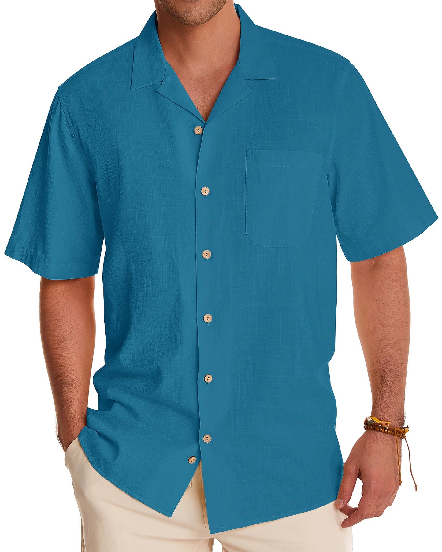 HOTAlimens & Gentle Mens Linen Shirts Cotton Hawaiian Shirts Short Sleeve Button Down Shirts Casual Summer Beach Tops