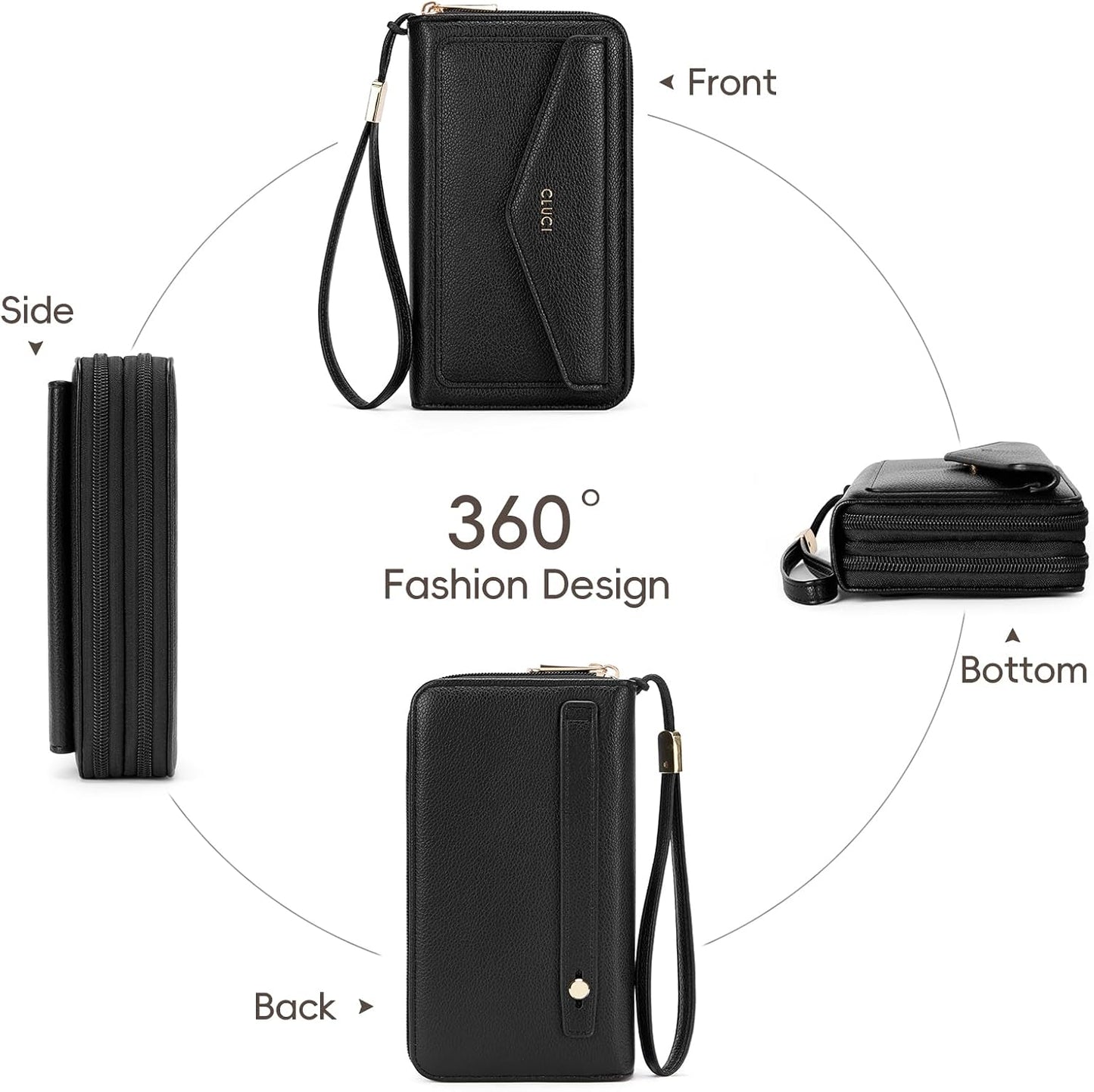 HOTCLUCI Wallet Women Capacity Wristlet Purse for Women Long Ladies Wallet RFID Blocking Multi Credit Card Holder