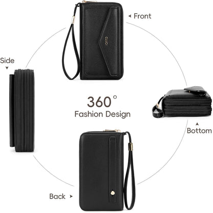 HOTCLUCI Wallet Women Capacity Wristlet Purse for Women Long Ladies Wallet RFID Blocking Multi Credit Card Holder