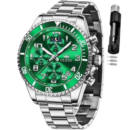 HOTOLEVS Mens Watches Chronograph Luxury Dress Moon Phase Two Tone Stainless Steel Waterproof Luminous Business Calendar Wrist Watch