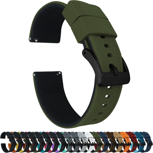 HOTBARTON Elite Silicone Watch Bands - Quick Release - Choose Strap Color & Buckle Color (Stainless Steel, Black PVD or Gunmetal Grey) - 18mm, 20mm, 22mm & 24mm Watch Straps
