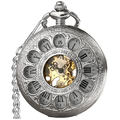 HOTVIGOROSO Mechanical Pocket Watches for Men Skeleton Pocket Watch with Chain | Vintage gold men's pocket watch,Hand wind up mechanical,Roman No. analog pocketwatch,Reloj de bolsillo para hombre,Gift ideal