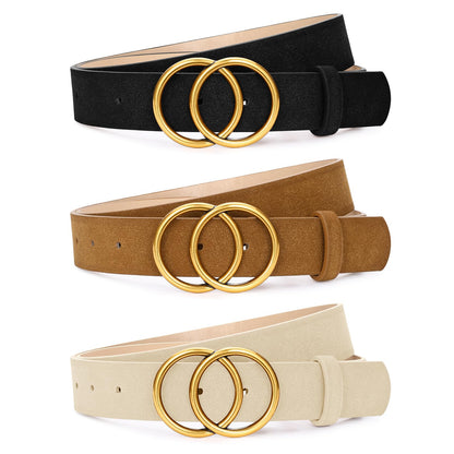 HOTSANSTHS 3 Pack Women Waist Belts for Jeans Pants Dresses, Ladies Belt with Double O-Ring Gold Buckle