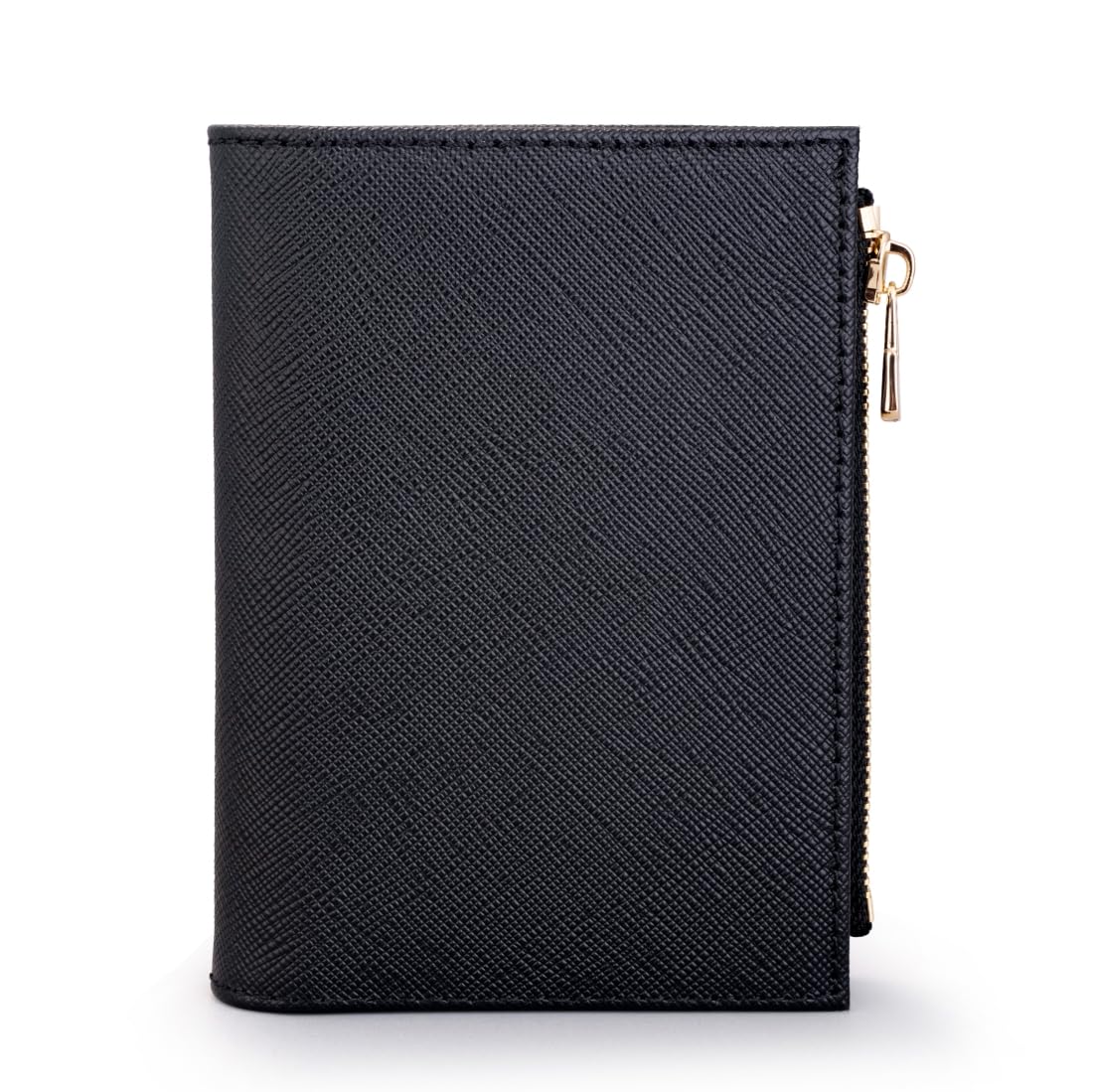 HOTSlim Bi-fold Checkered Quilted Leather Wallet | Classic Minimalist Style w. ID Window/Card Slot/Bill Holder/Zip Coin Pocket for Women (Black Quilted)