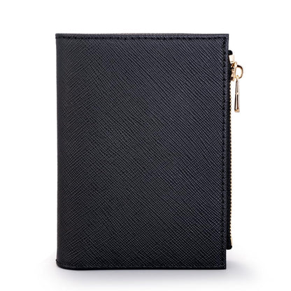 HOTSlim Bi-fold Checkered Quilted Leather Wallet | Classic Minimalist Style w. ID Window/Card Slot/Bill Holder/Zip Coin Pocket for Women (Black Quilted)