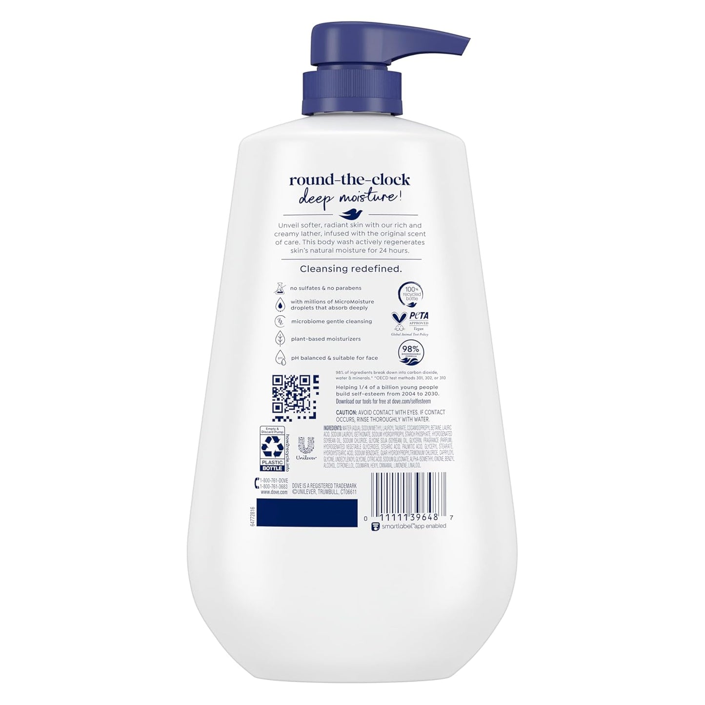 HOTDove 24hr Lotion Body Wash Deep Moisture, 30.6 oz | Moisturizing body wash with MicroMoisture technology for 24-hour hydration and lotion-soft skin