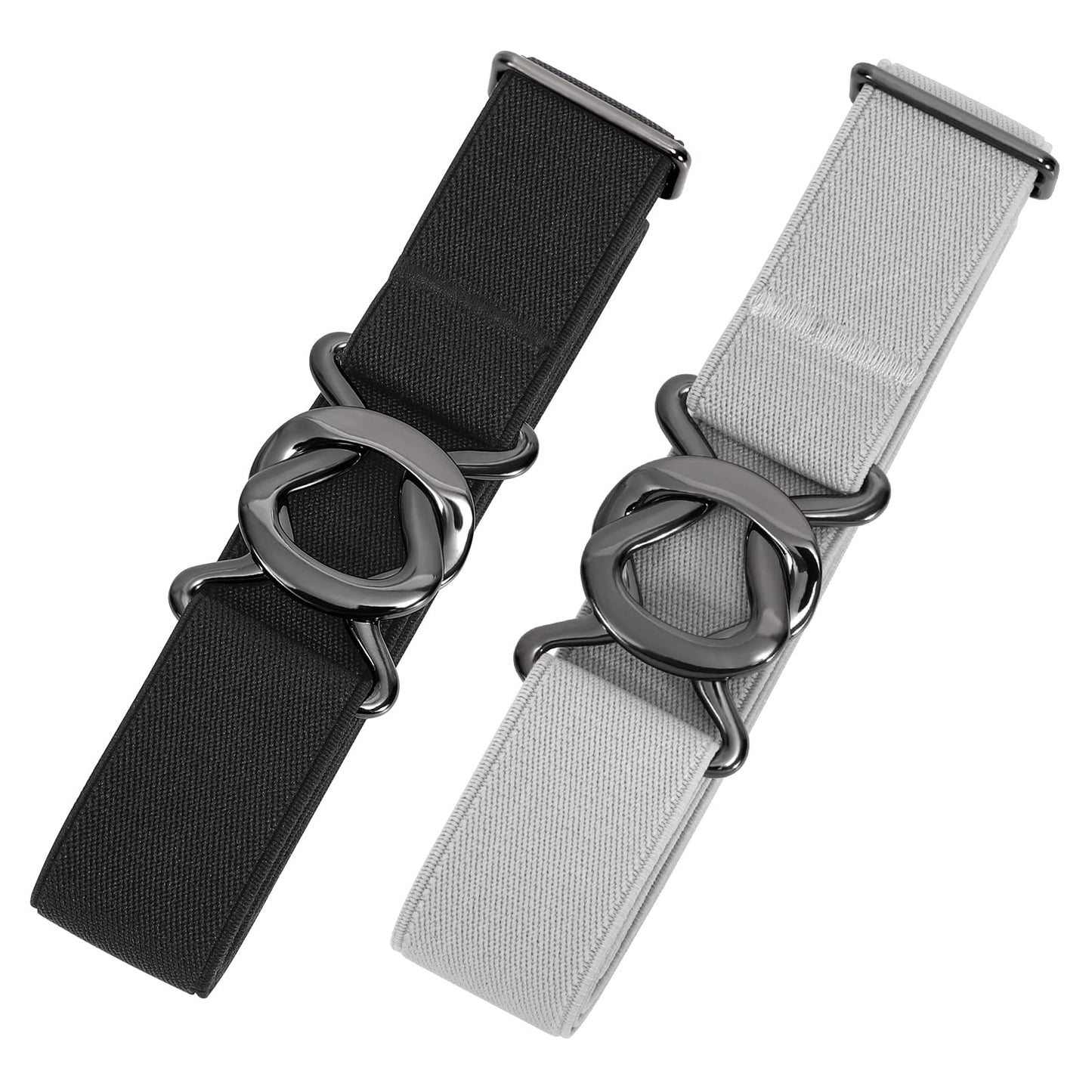 HOTJASGOOD Women No Show Stretch Belt 2 Pack Adjustable Elastic Web Belt with Flat Buckle for Jeans Pants Casual Belts