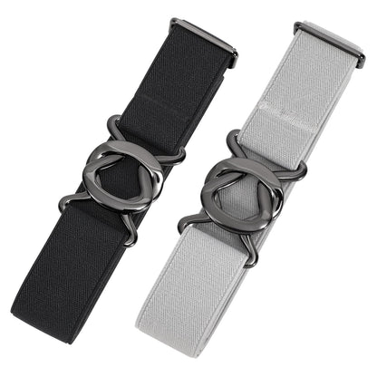 HOTJASGOOD Women No Show Stretch Belt 2 Pack Adjustable Elastic Web Belt with Flat Buckle for Jeans Pants Casual Belts