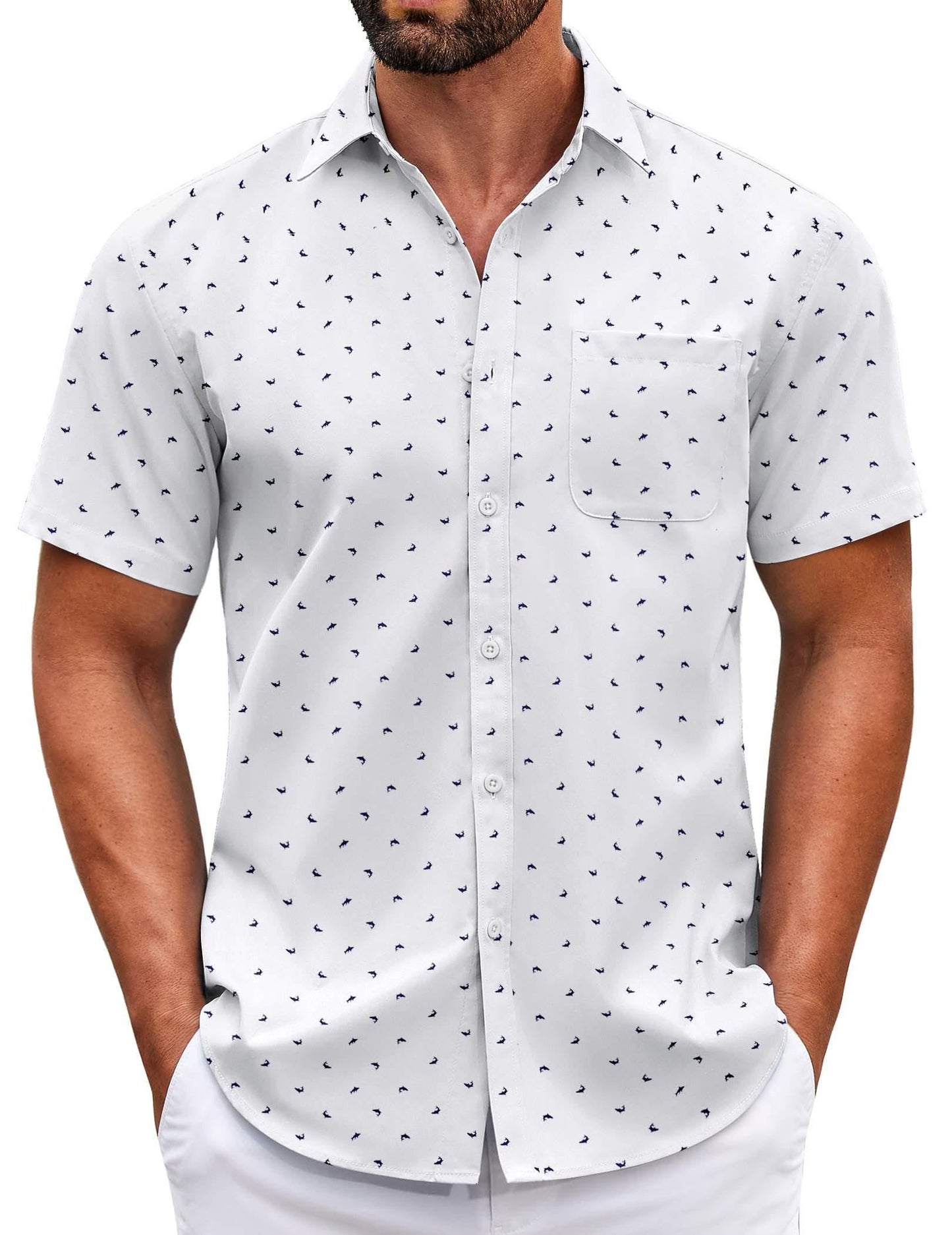 HOTCOOFANDY Mens Short Sleeve Casual Button Down Shirts Summer Untucked Dress Shirts with Pocket