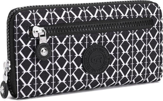 HOTNEICOA Zip Around Wallets for Women Small Nylon Wallet Slim Long Clutch Purse with Multiple Card Slots,Travel & Gift Use