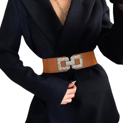 HOTWide Belts for Women Fashion Elastic Belt for Dresses Vintage Waist Belt Ladies Stretchy Belt Gold Buckle