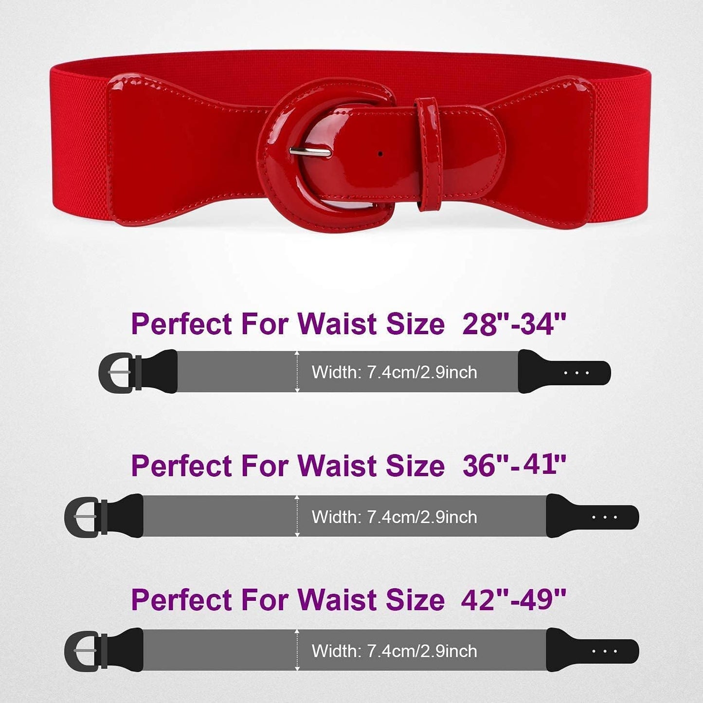 HOTJASGOOD Women Wide Stretch Belt,Vintage Chunky Buckle Elastic Waist Belts Patent Leather Belt 50s Belt for Dress