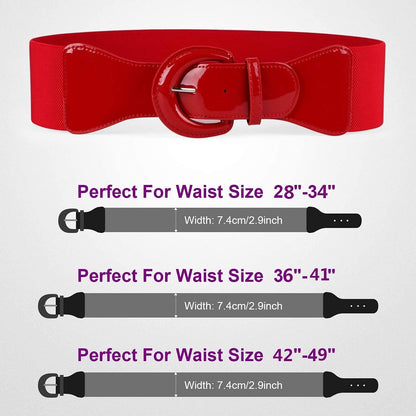 HOTJASGOOD Women Wide Stretch Belt,Vintage Chunky Buckle Elastic Waist Belts Patent Leather Belt 50s Belt for Dress