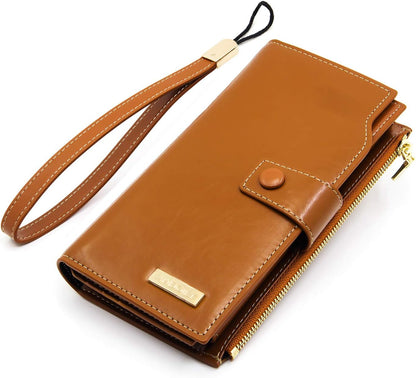 HOTANDOILT Women's RFID Blocking Large Capacity Luxury Wax Genuine Leather Clutch Wallet Card Holder Organizer Ladies Purse