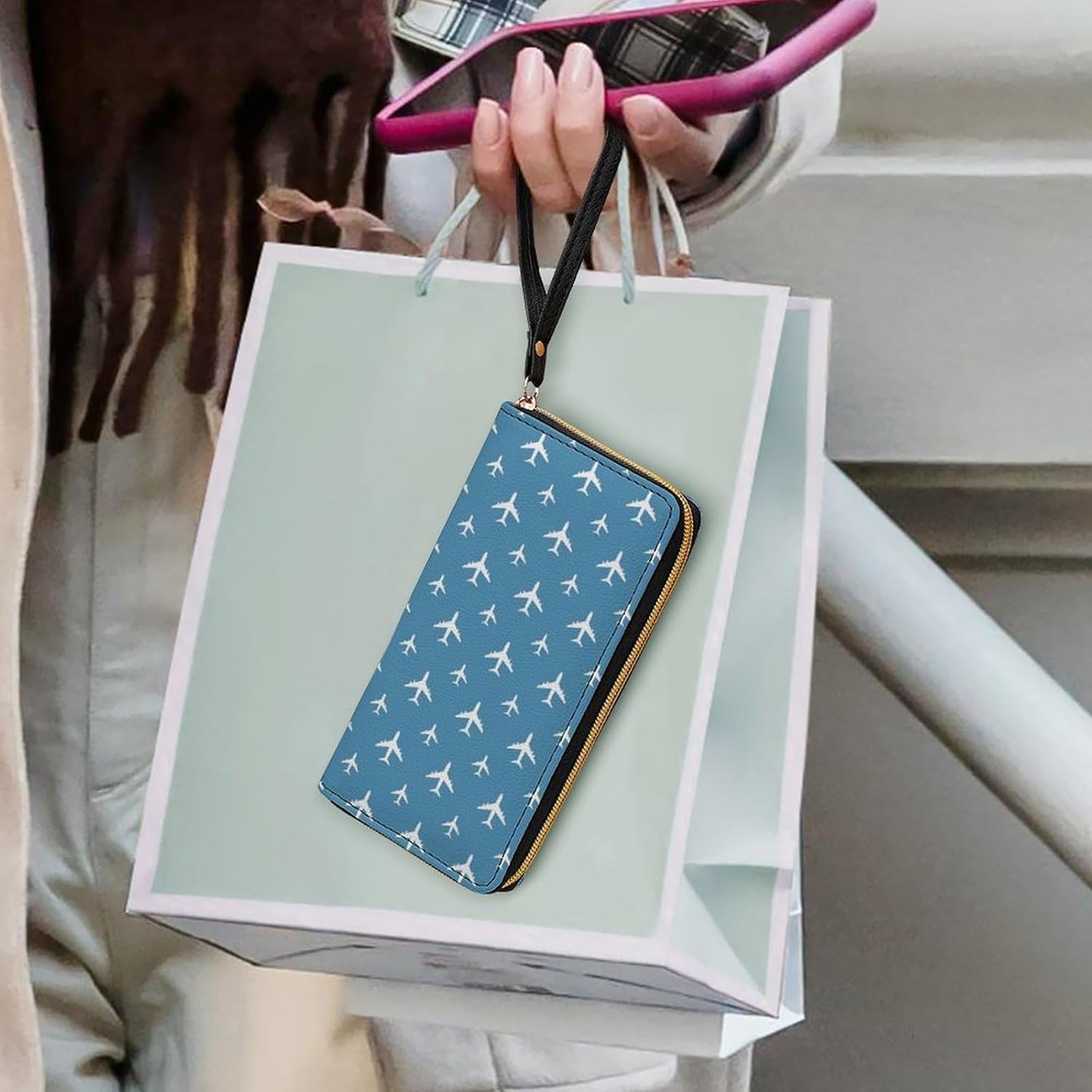 HOTCute Multi-layer Airplane Leather Wallet for Womens Birthday, High Capacity, Ideal Gift