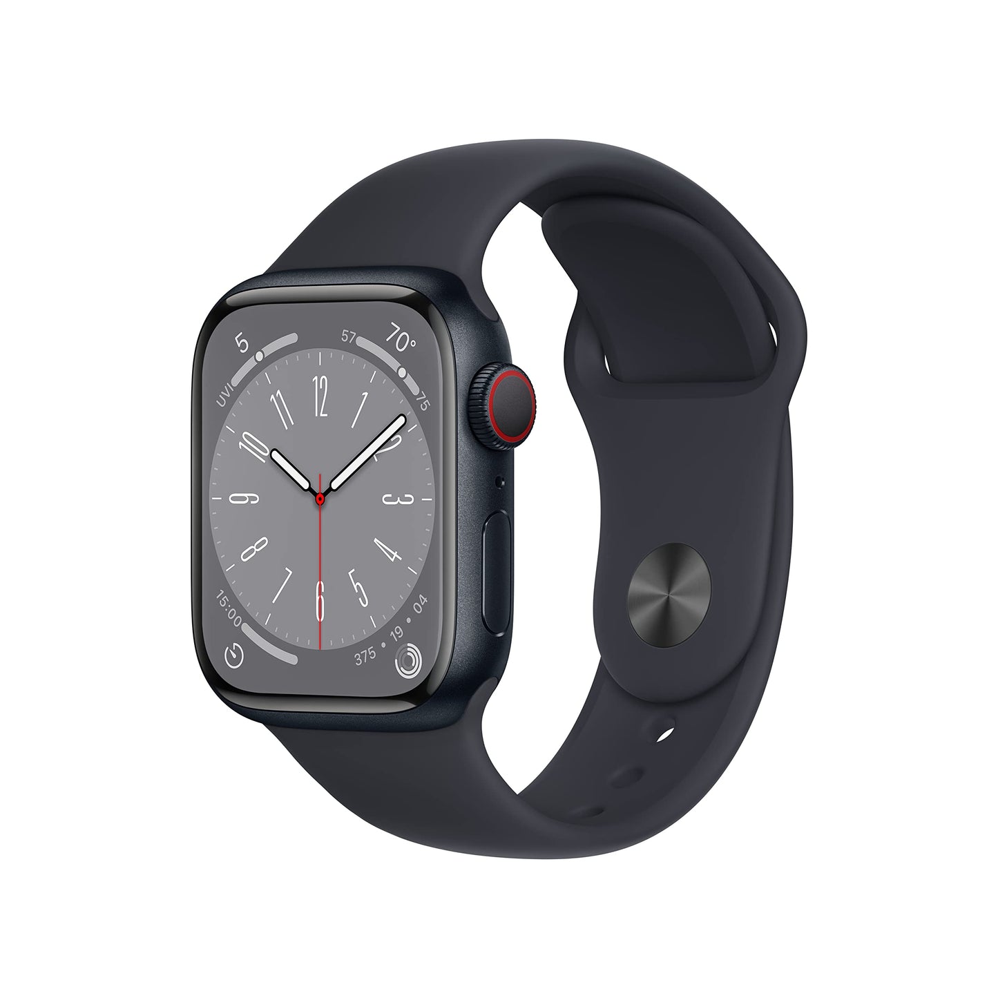 HOTApple Watch Series 8 (GPS + Cellular, 41mm) - Silver Stainless Steel Case with White Sport Band M/L (Renewed)