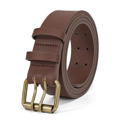 HOTJASGOOD Men Double Prong PU Leather Belt Casual Work Heavy Duty Belt Double Grommet Holes Belt for Jeans