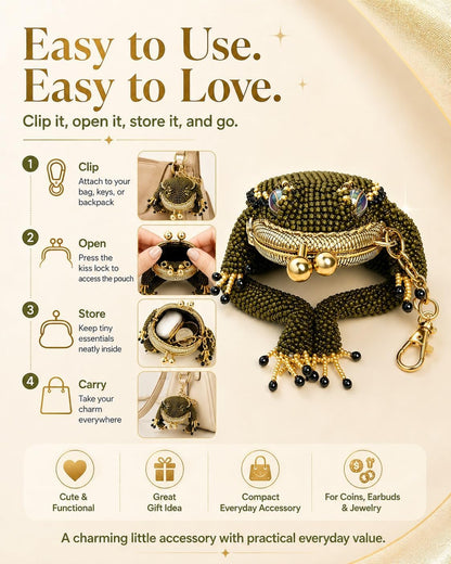 HOT2027 New Toad Coin Purse Keychain Cute Mini Frog Bag Charm with Kiss Lock Closure Beaded Lucky Pouch Hidden Storage for Coins Earbuds Jewelry Rings Women Girls Gift Accessory