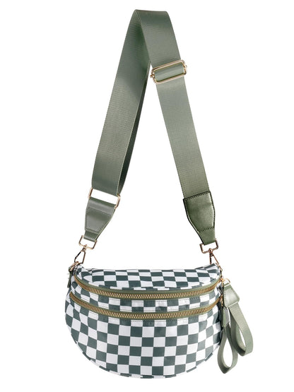 HOTBlack and White Checkered Crossbody Bag Bum Bag for Women,Spacious Checkered Purse Fanny Packs Belt Bag