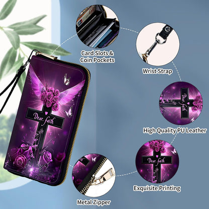 HOTWristlet Wallets for Women,Ladies Women's Wallet,Clutch Purses for Female Leather Large Capacity Credit Card Holder with Zipper Slim Cute Coin Pocket,RFID Blocking,Cross Purple Flower