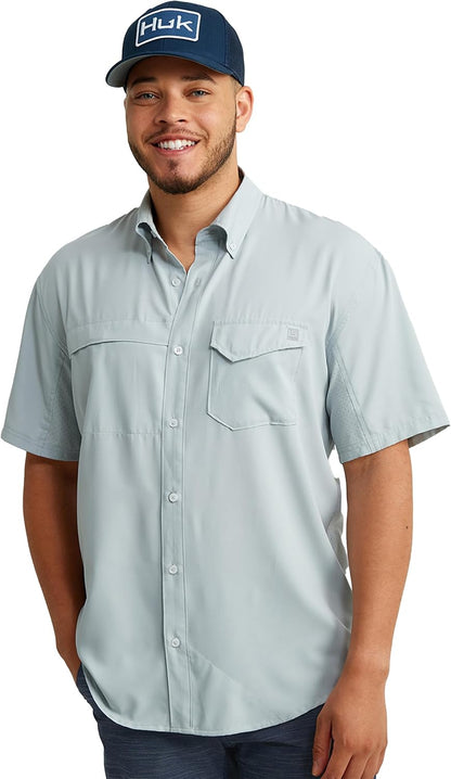 HOTHUK Men's Tide Point Kc Scott Original Artwork Short Sleeve Shirt, Fishing Button Down