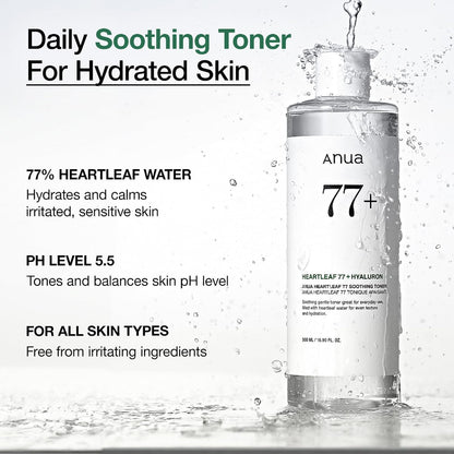 HOTAnua Heartleaf 77 Soothing Toner, Moisturizing & Calming Facial Toner for Glass Skin, Hyaluronic Acid, Lightweight Hydration for Sensitive Skin, Redness Relief, Korean Skincare, 8.45 fl.oz