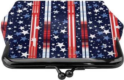 HOTRed White Blue Stars and Stripes American Flag Leather Coin Purse Compact Pouch Card Holder Wallet for Women Daily Use Travel Gifts