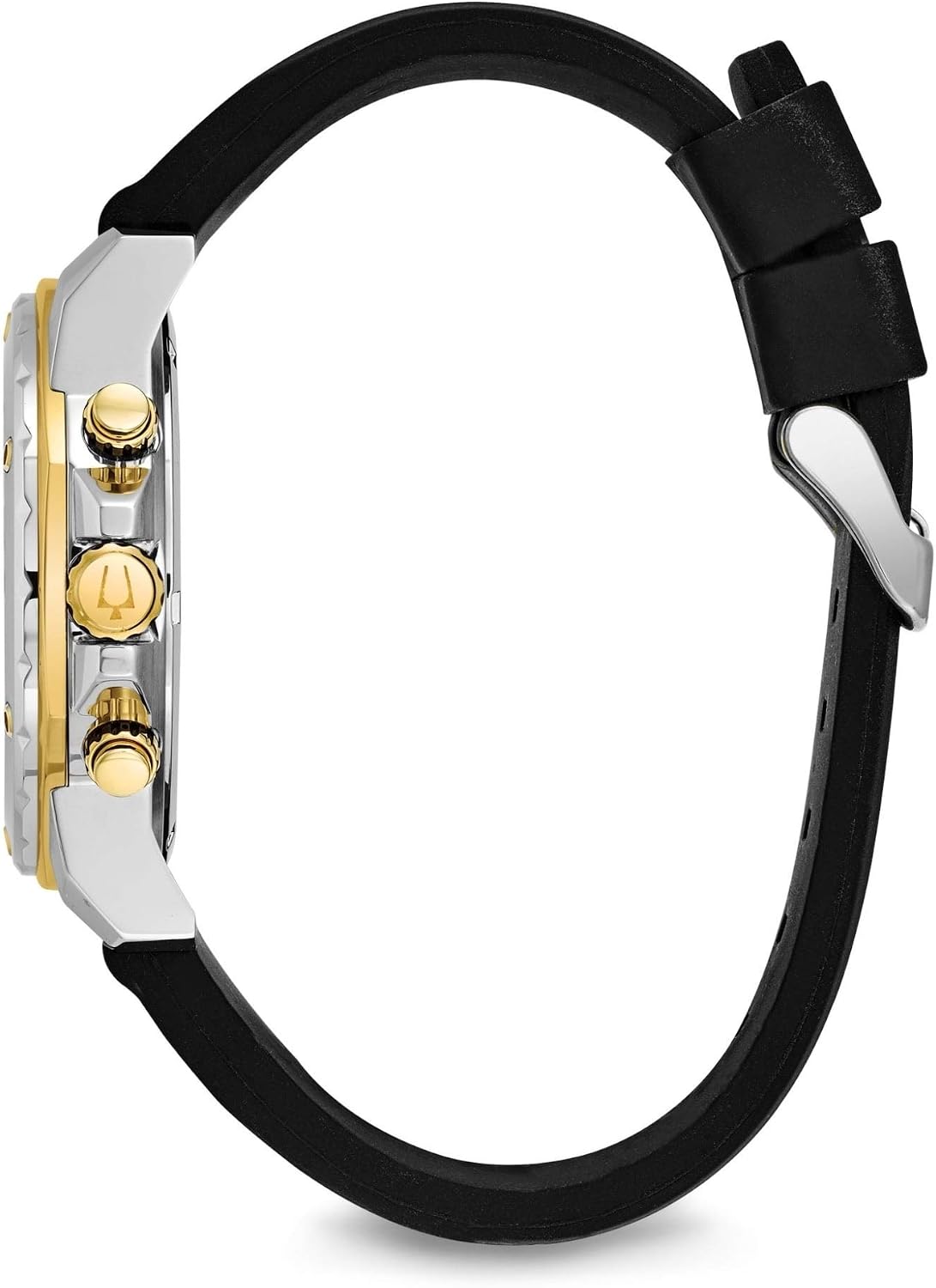 HOTBulova Men's Marine Star Series A Two-Tone Gold Ion-Plated Stainless Steel 6-Hand Chronograph Quartz Watch, Black Silicone Strap, 44mm Style: 98B277